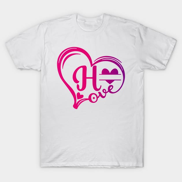 letter h monogram in the shape of love T-Shirt by Candy Store